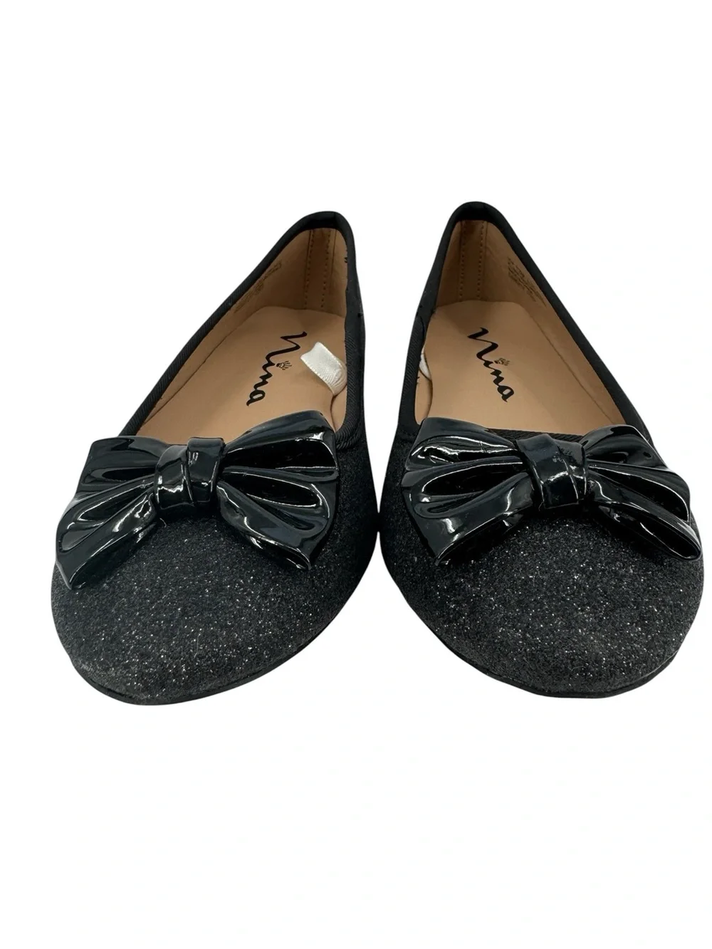 Nina Kids Girl’s Slip On Ballet Flats Size 13M Glitter Bow Sparkle Black